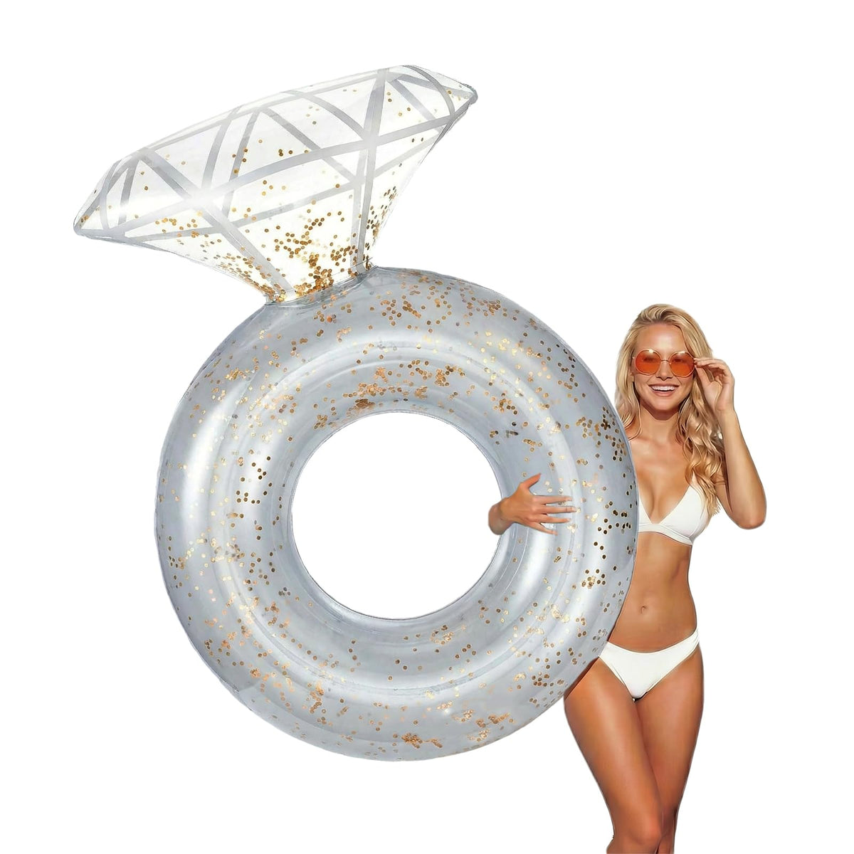 Zeraty Diamond Ring Float shines for photos and pool lounging.