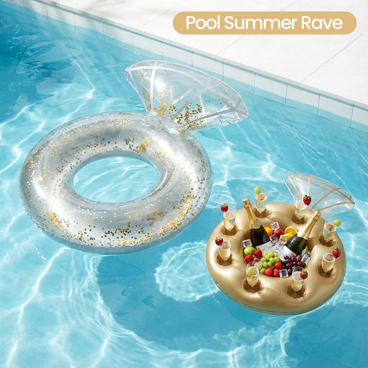 Zeraty snack and drink holders on the pool float for easy access