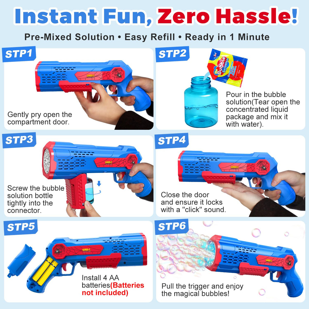 Zerhunt battery compartment requires 4 AA batteries for reliable power