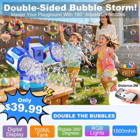 Zerhunt bubble machine offers 360-degree rotation for all-angle coverage.