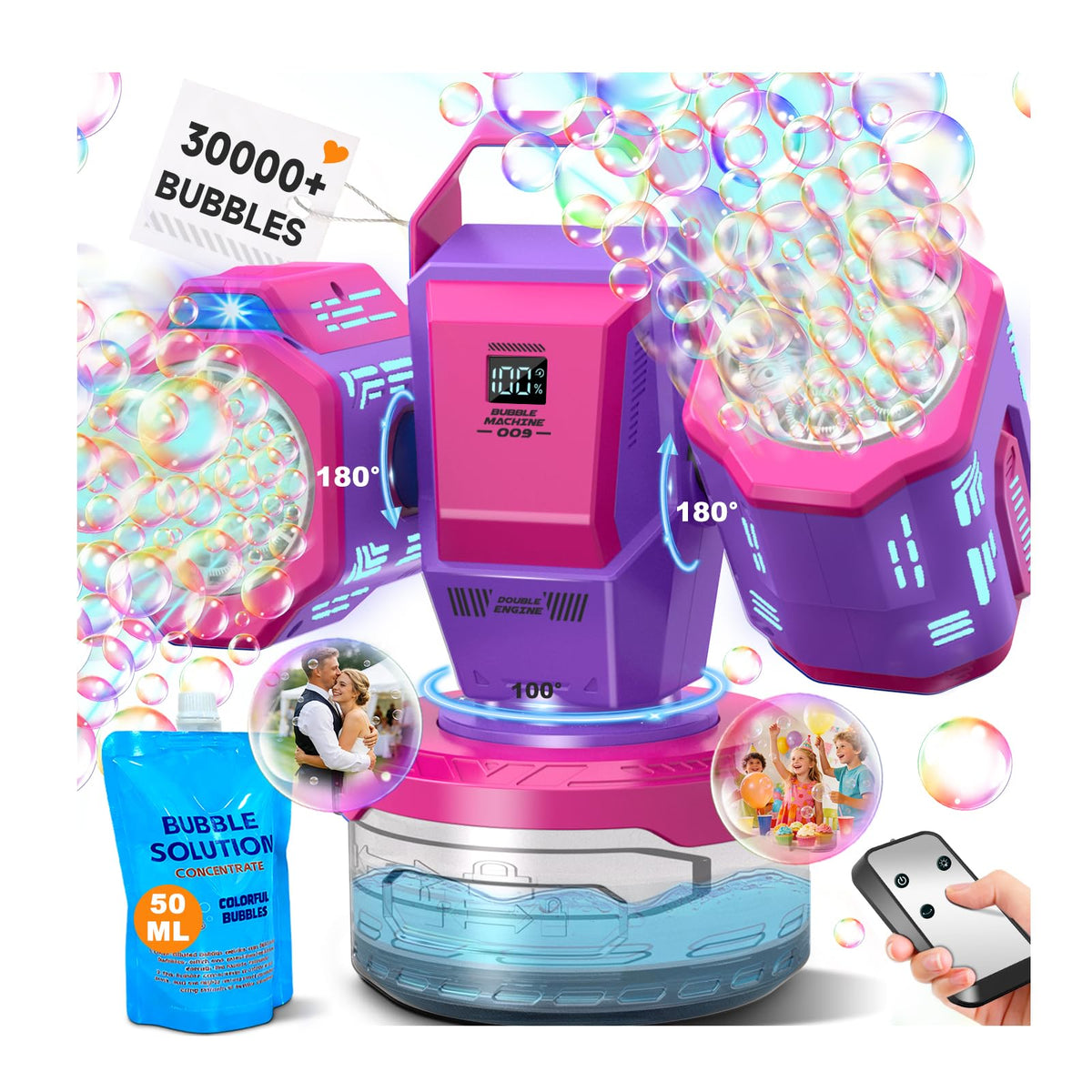Zerhunt bubble machine front view with RGB lights for vibrant party ambience