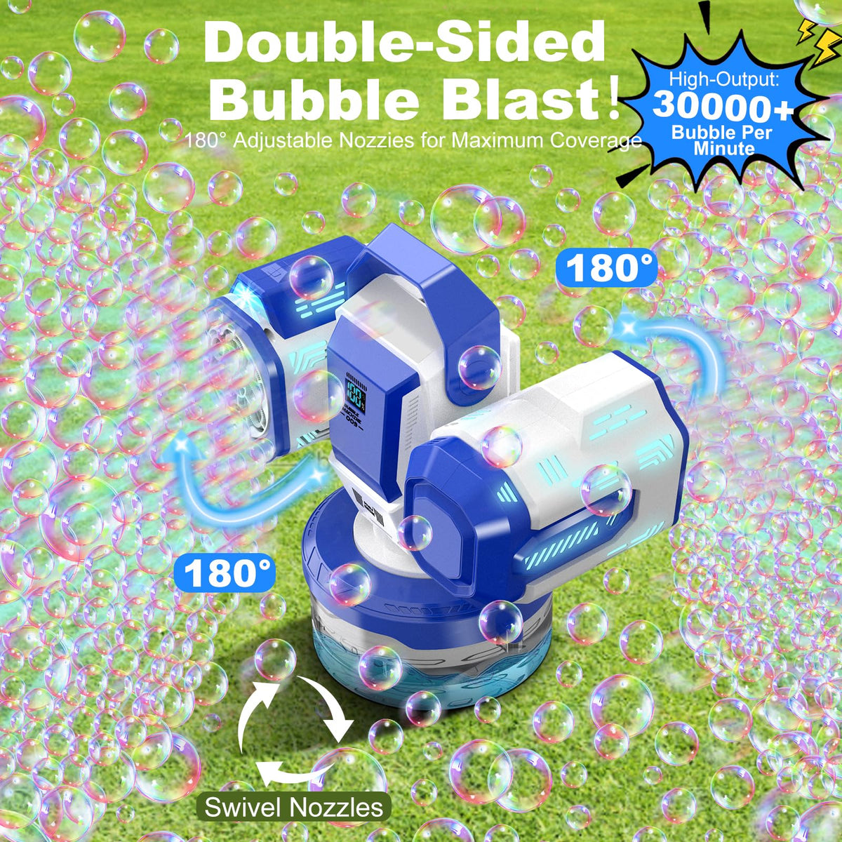 Zerhunt bubble machine LED display shows battery status.