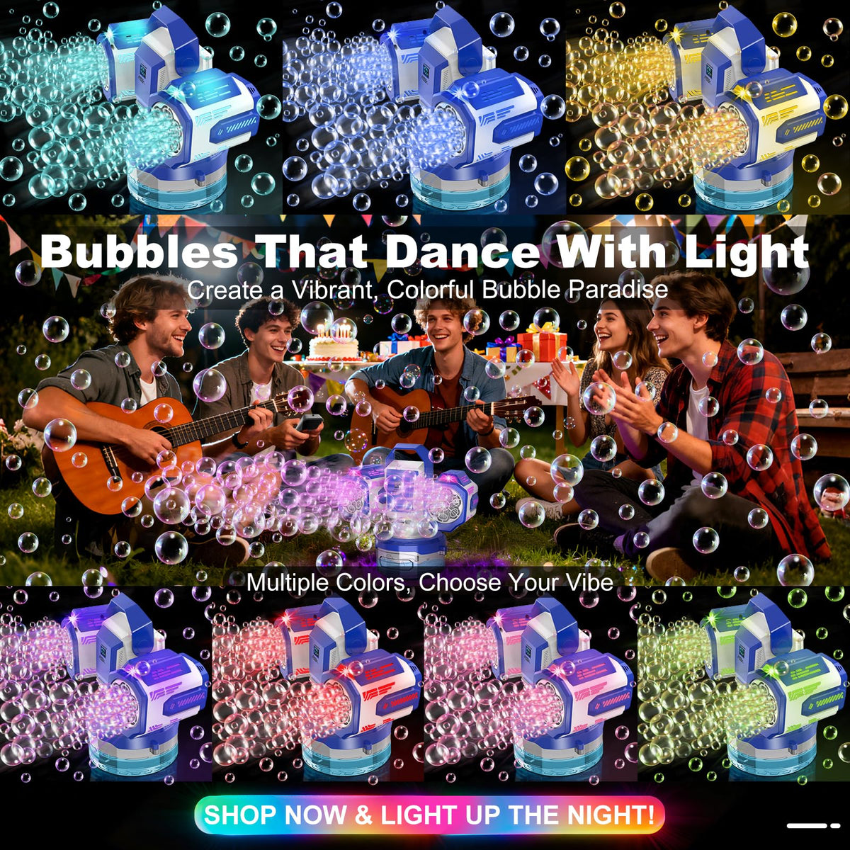 Zerhunt bubble machine RGB lights create vibrant party ambiance.