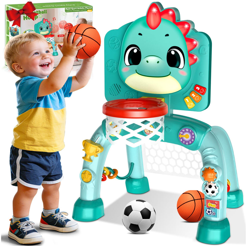 Zerhunt Dino Sports Center mini basketball hoop boosts motor skills during indoor play