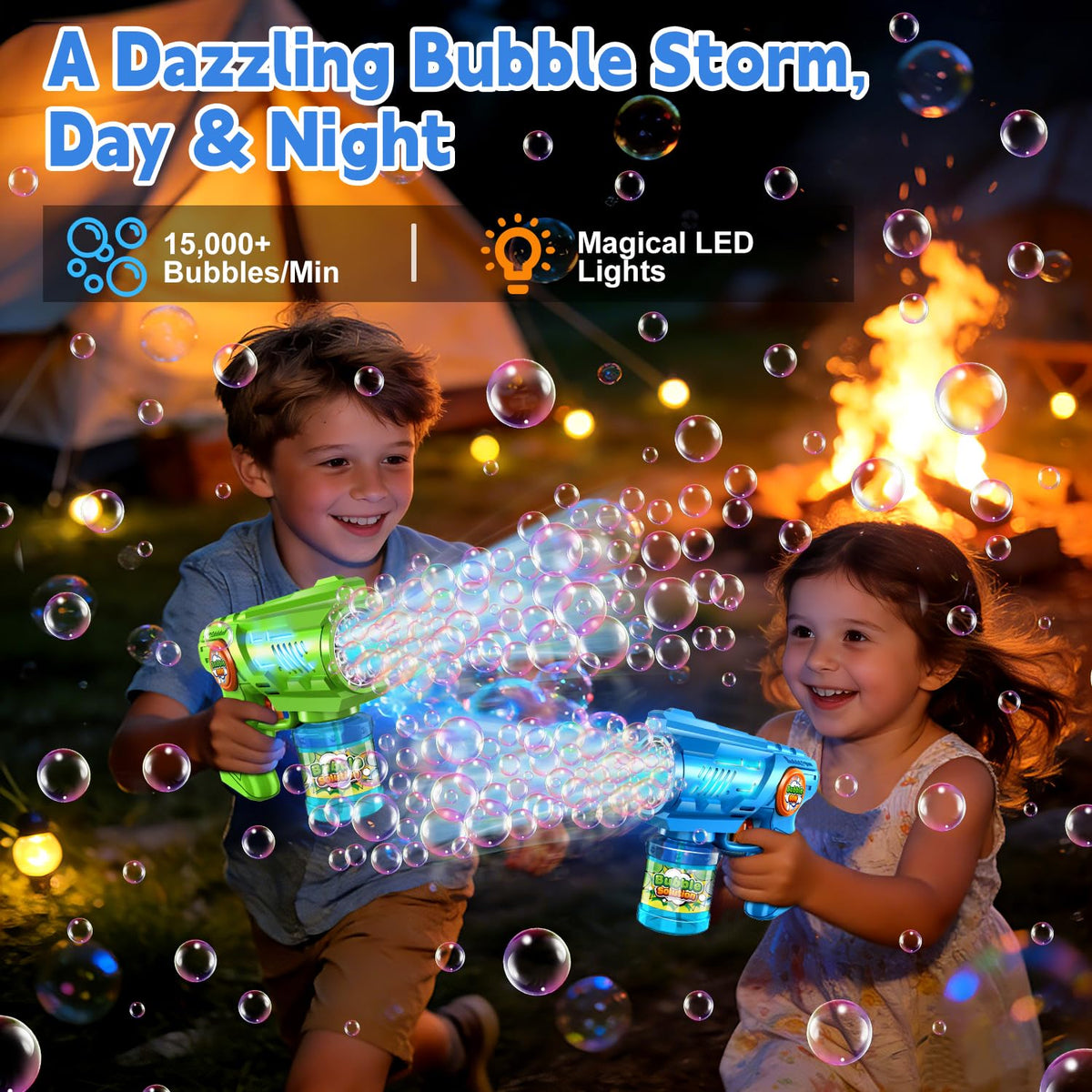Zerhunt LED light bubble gun creates nighttime magic for bubbles