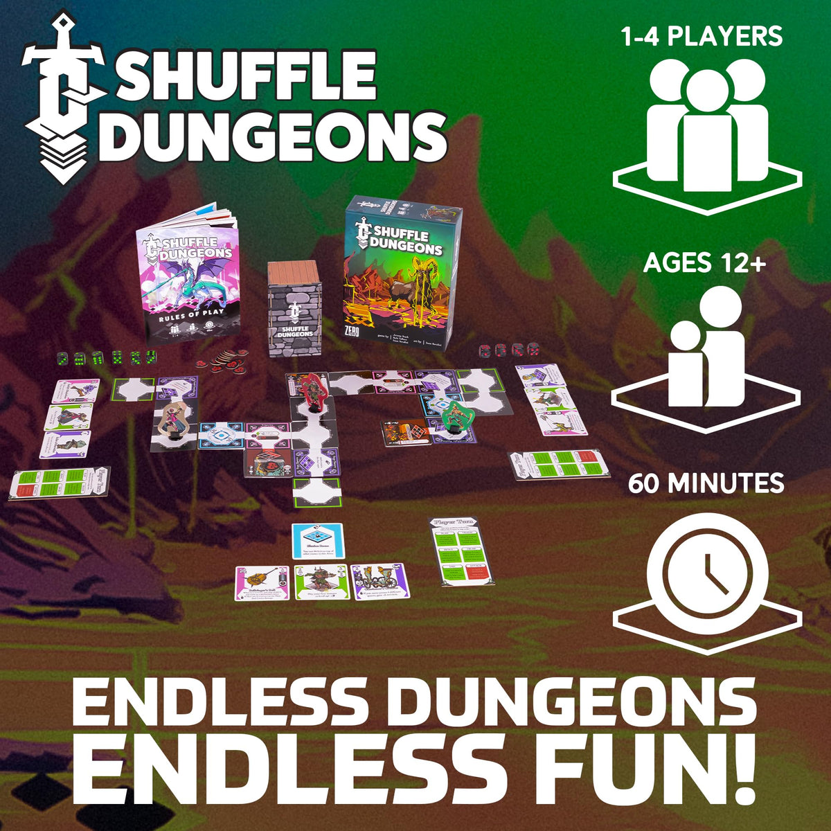 Shuffle Dungeons' evolving map with double-sided cards reveals rooms or gear as you play.