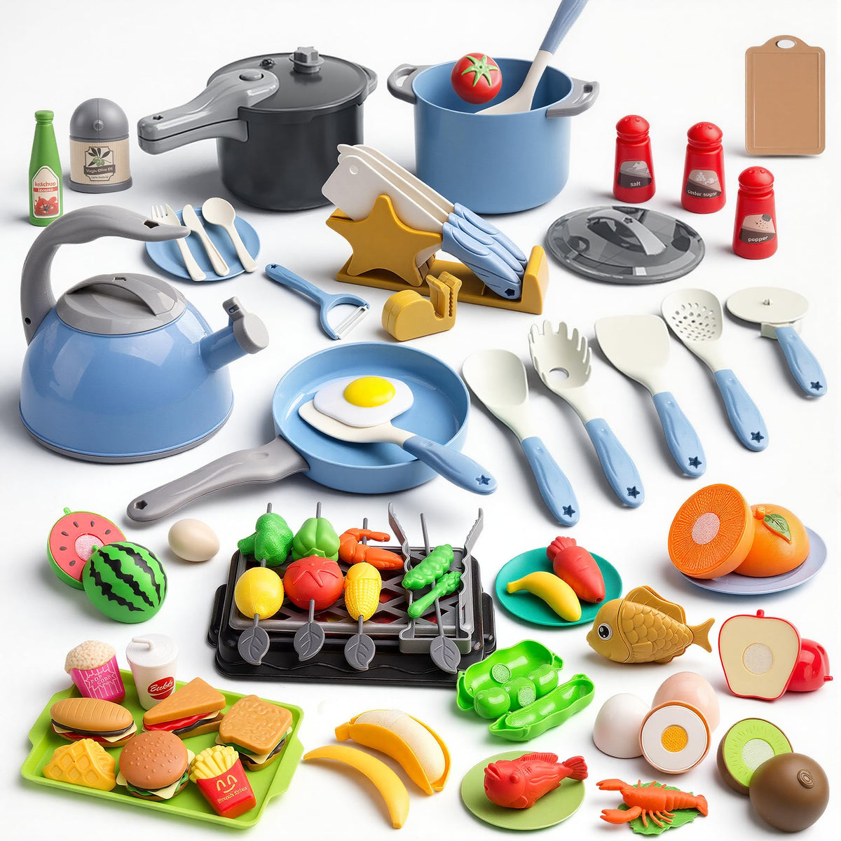 Zero Zoo 105Pcs pots and pans for imaginative play and pretend cooking adventures.