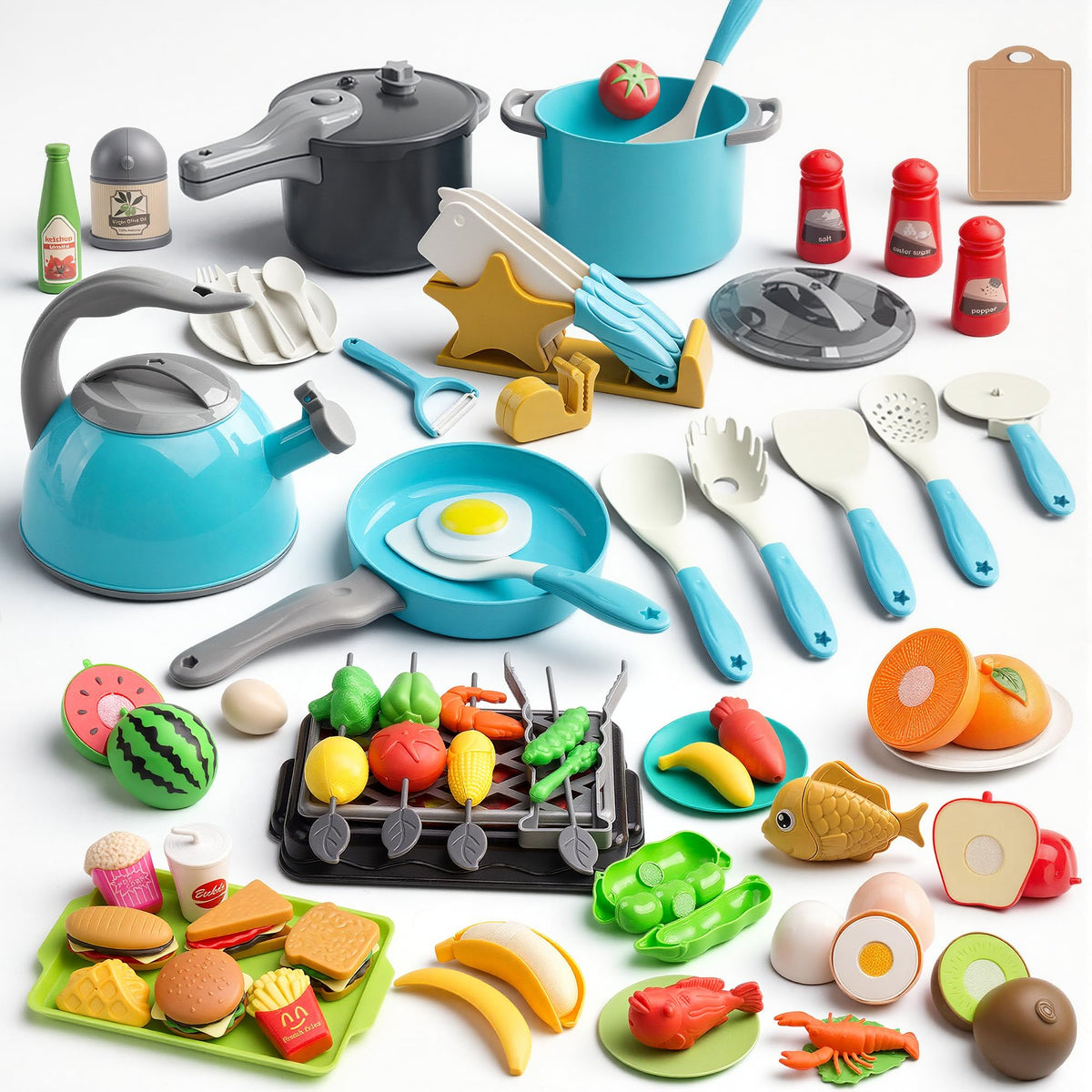 Zero Zoo 105Pcs kitchen-set pretend-bbq sparks imaginative cooking play