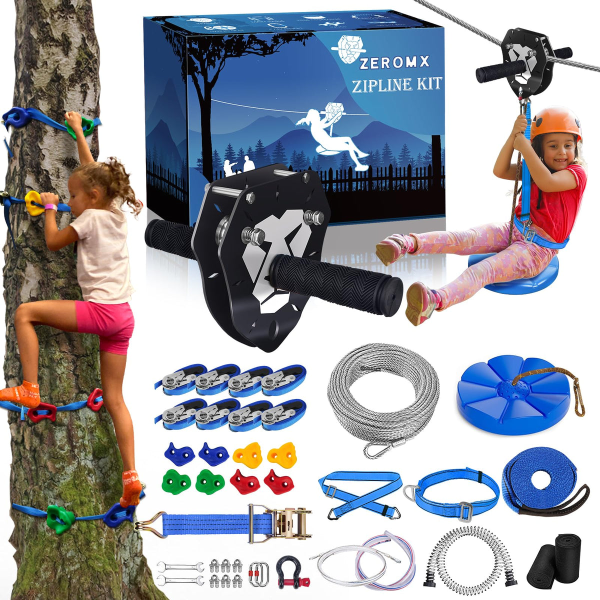 ZEROMX 130ft zipline kit cable for durable outdoor use