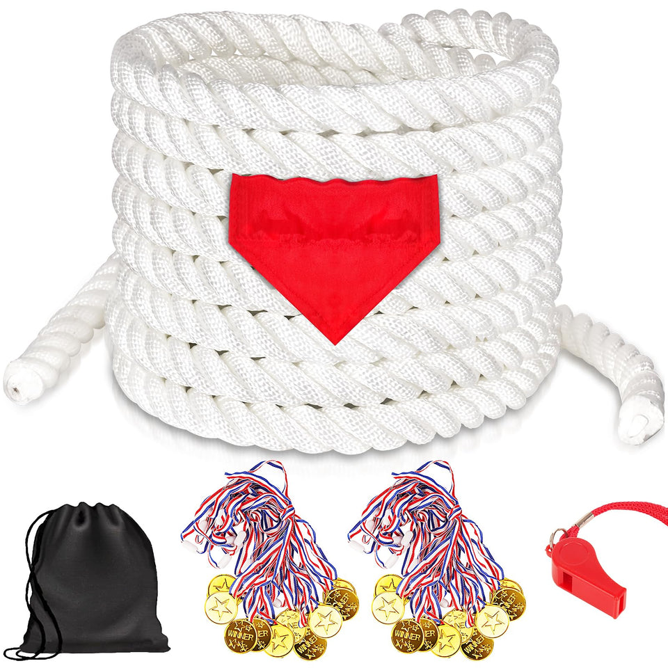 ZEROMX 40ft tug of war rope with mid-red flag for balanced teams and safe outdoor fun.