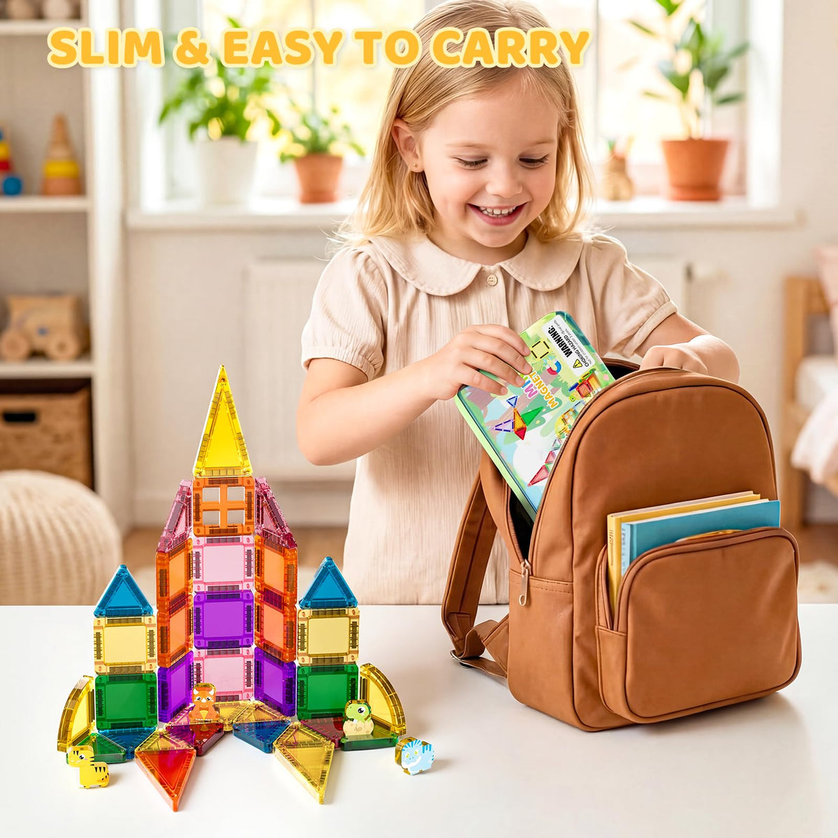 Zerxpho travel magnetic tiles storage box keeps pieces organized for on-the-go fun.