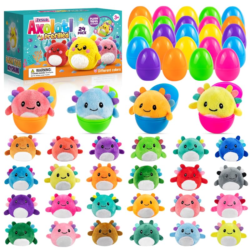 Zesua axolotl plush set with eggs, ideal for Easter baskets and egg hunts.