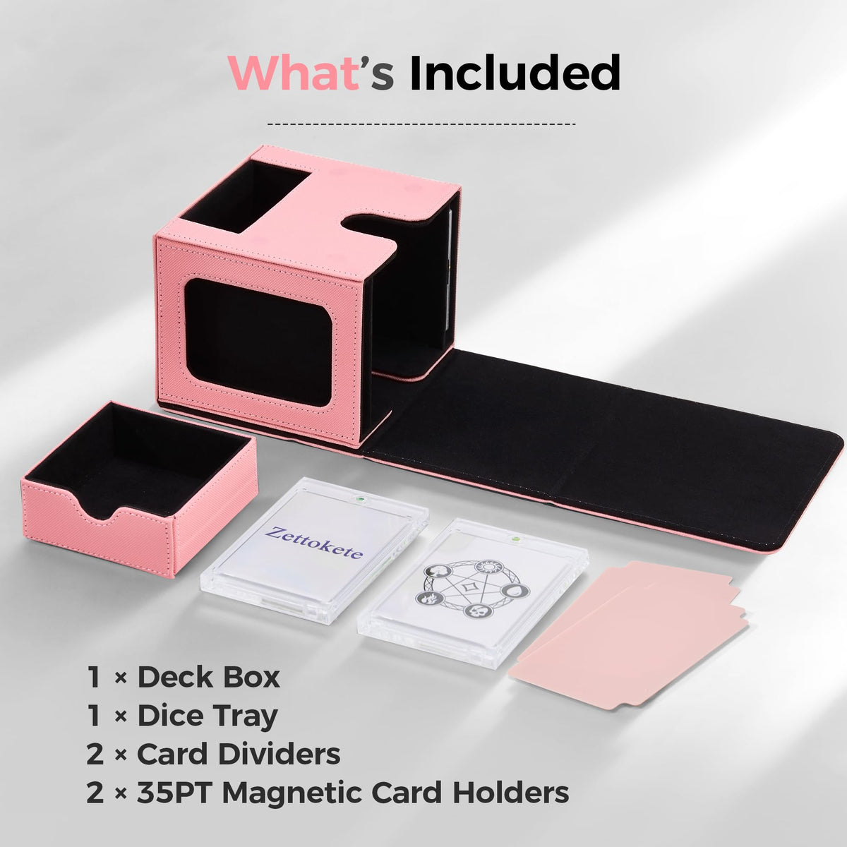 Zettokete MTG deck box with magnetic closure secures contents during travel