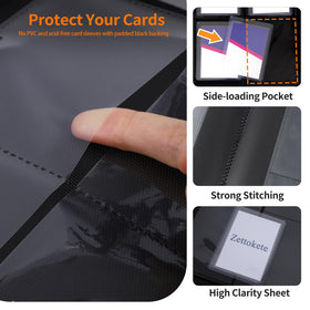 Zettokete Toploader Binder with secure zipper shields from dust and slips.