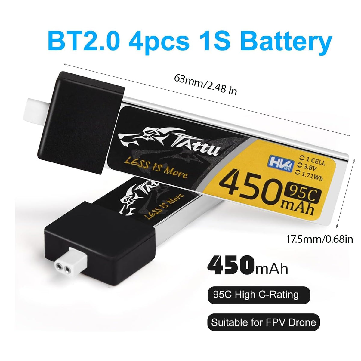 ZEVORO 450mAh 1S LiHV battery side view shows compact form