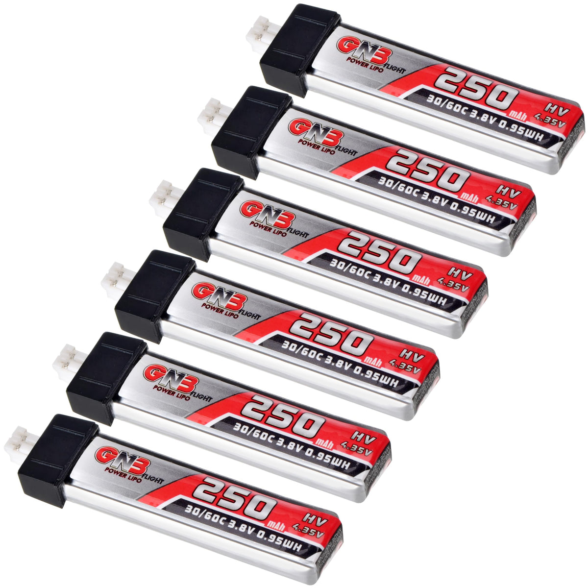 ZEVORO 6pcs 250mAh 1S battery pack for FPV drones.