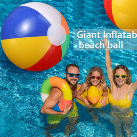 Zhanmai adults and kids enjoying a beach game with the large rainbow ball