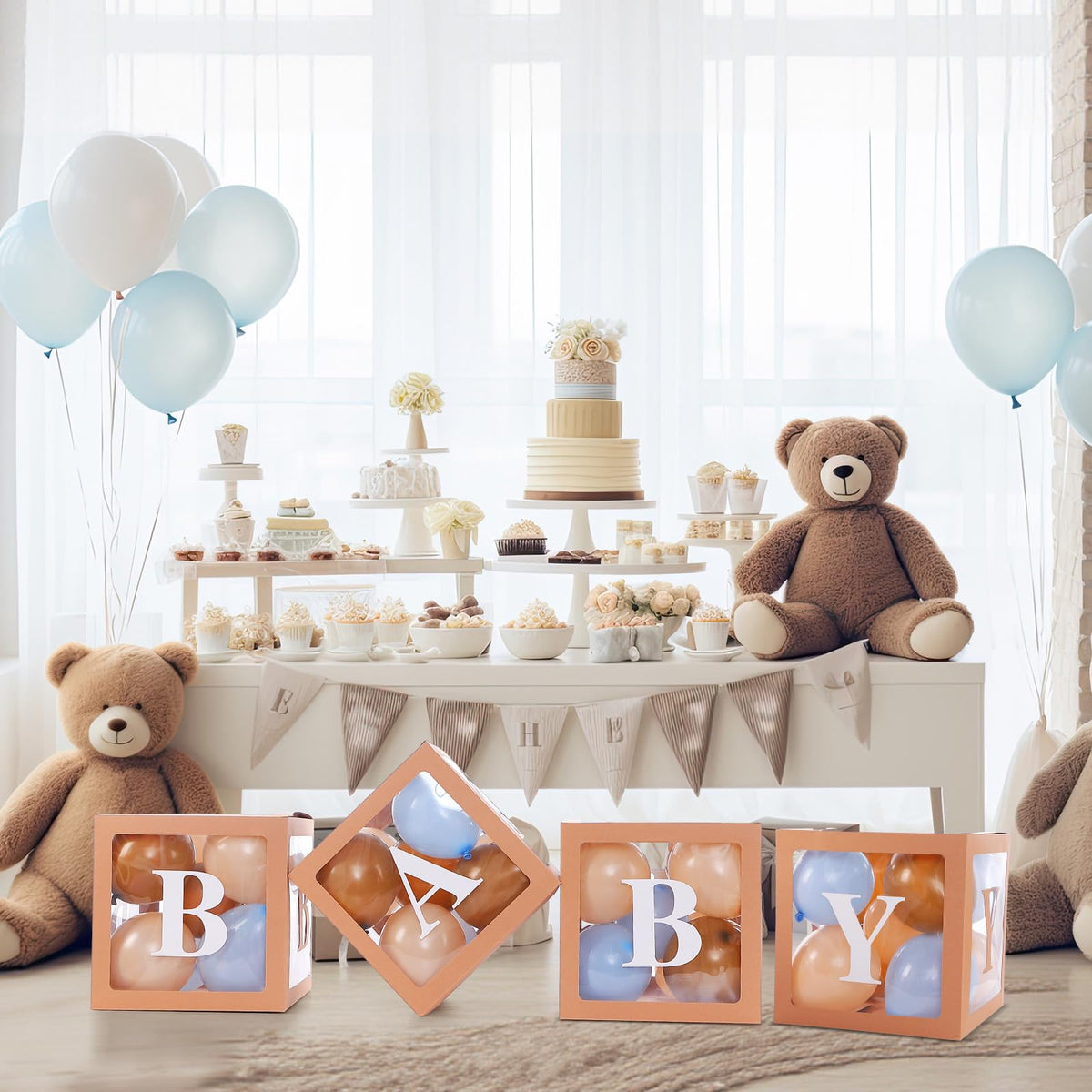 Zhanmai balloons in brown, apricot, and blue for versatile color themes.
