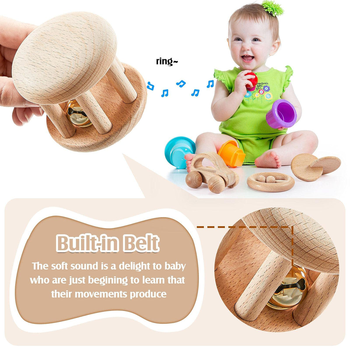 Zhanmai beech wood teether offers safe, smooth texture for gums