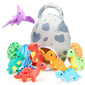Zhanmai Easter dinosaur plush set with seven small dinos for playful party decor.