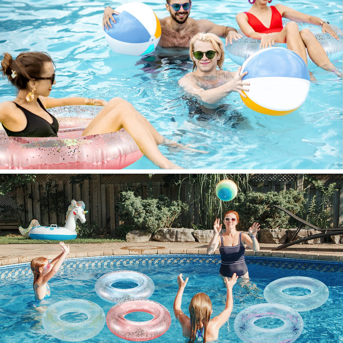 Zhanmai glitter pool floats pink and blue for playful summertime decor