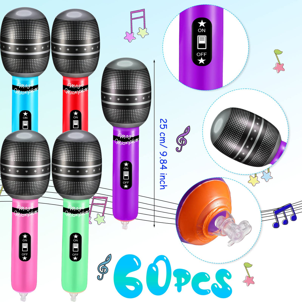 Zhanmai inflatable microphones in bright color mix for energetic sing-alongs and cosplay.