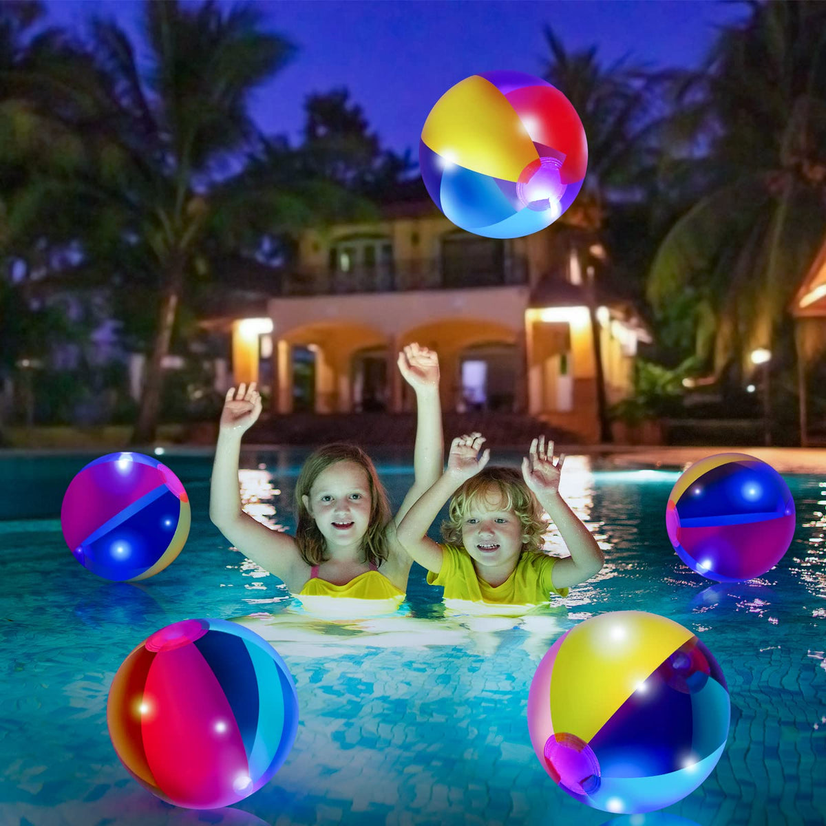 Zhanmai neon inflatable ball lights up during beach party.