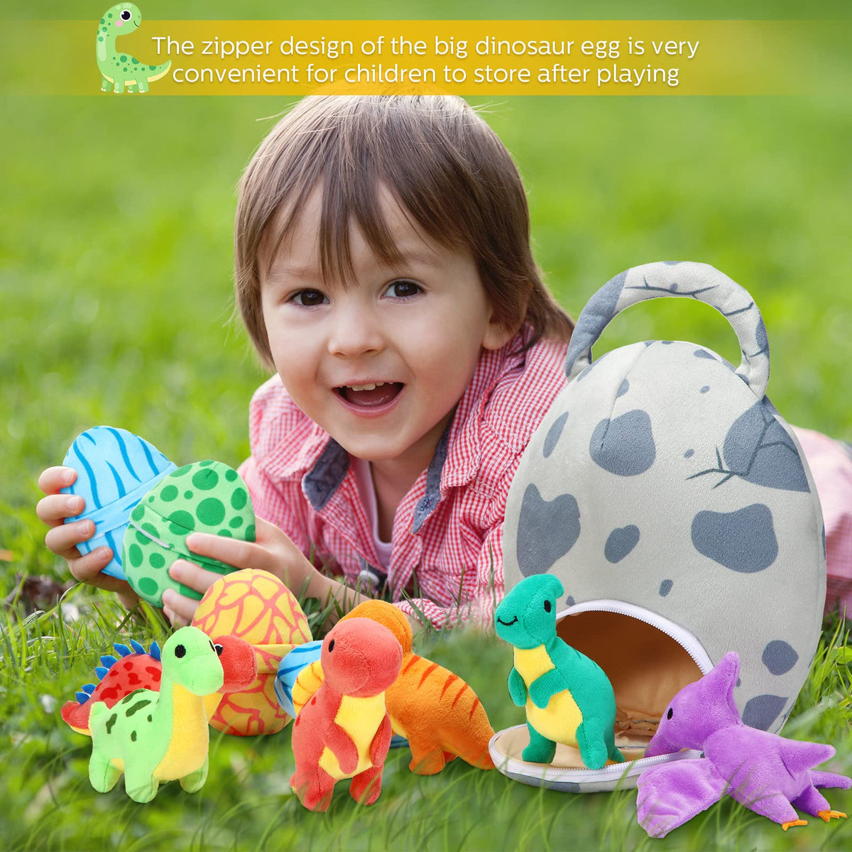 Zhanmai dinosaur egg storage pack helps organize your plush collection.