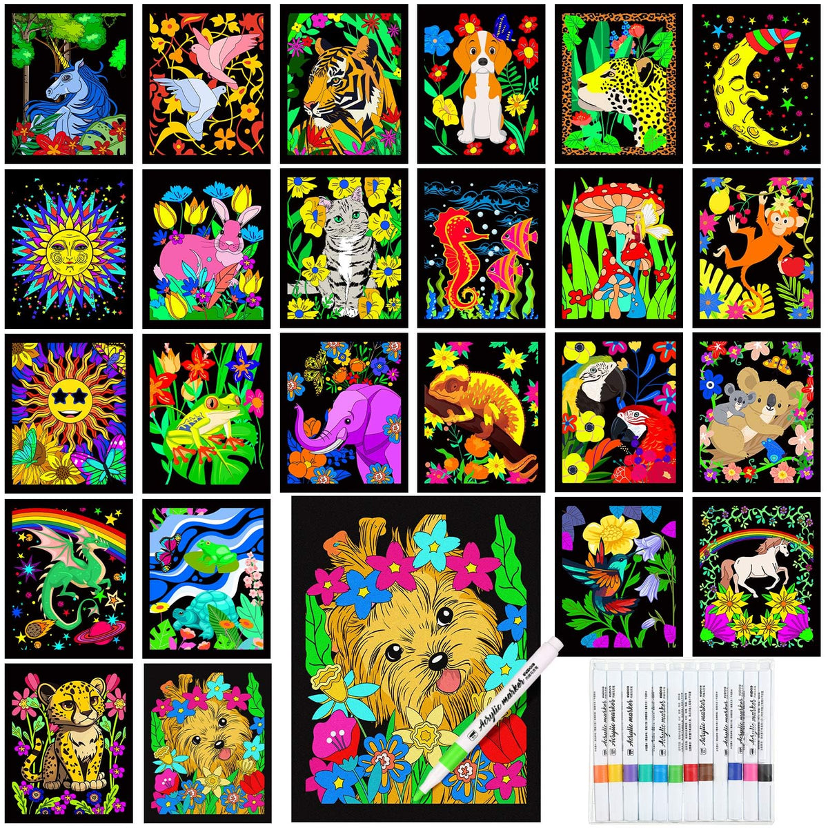 Zhanmai velvet coloring posters with animal themes, perfect for festive family art projects.