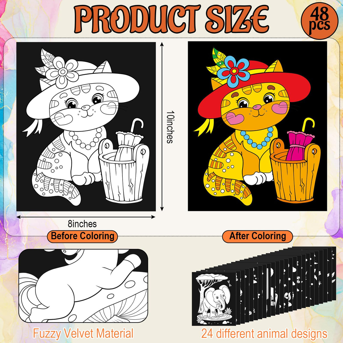 Zhanmai velvet animal posters; soft texture and bold contrast for easy coloring.