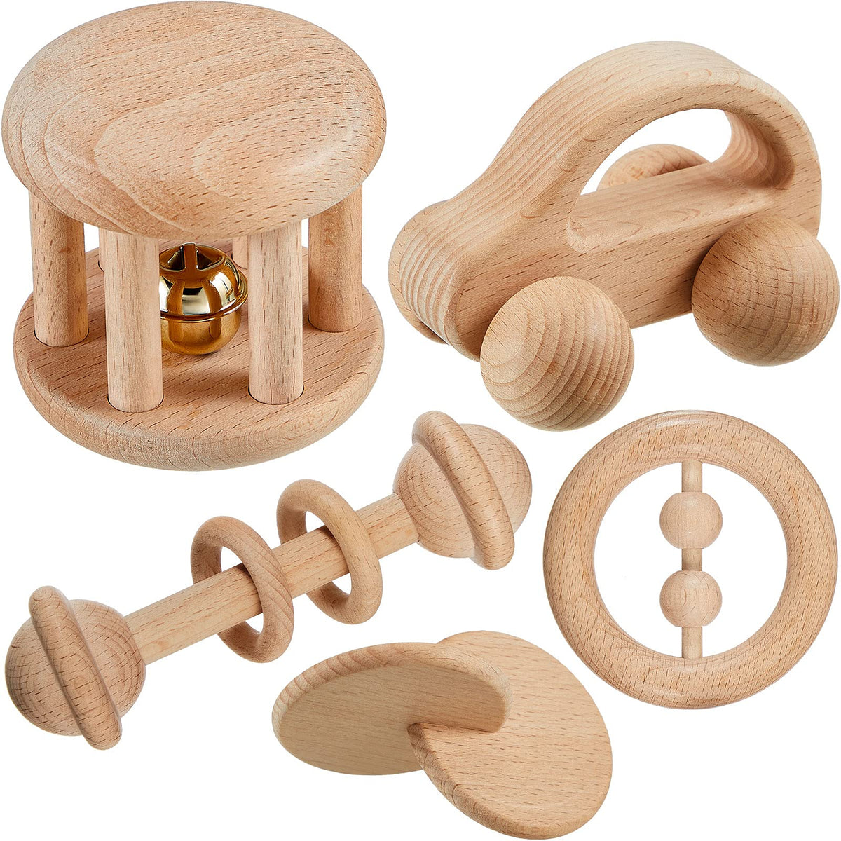Zhanmai wooden rattle with bells for infants, gentle auditory stimulus
