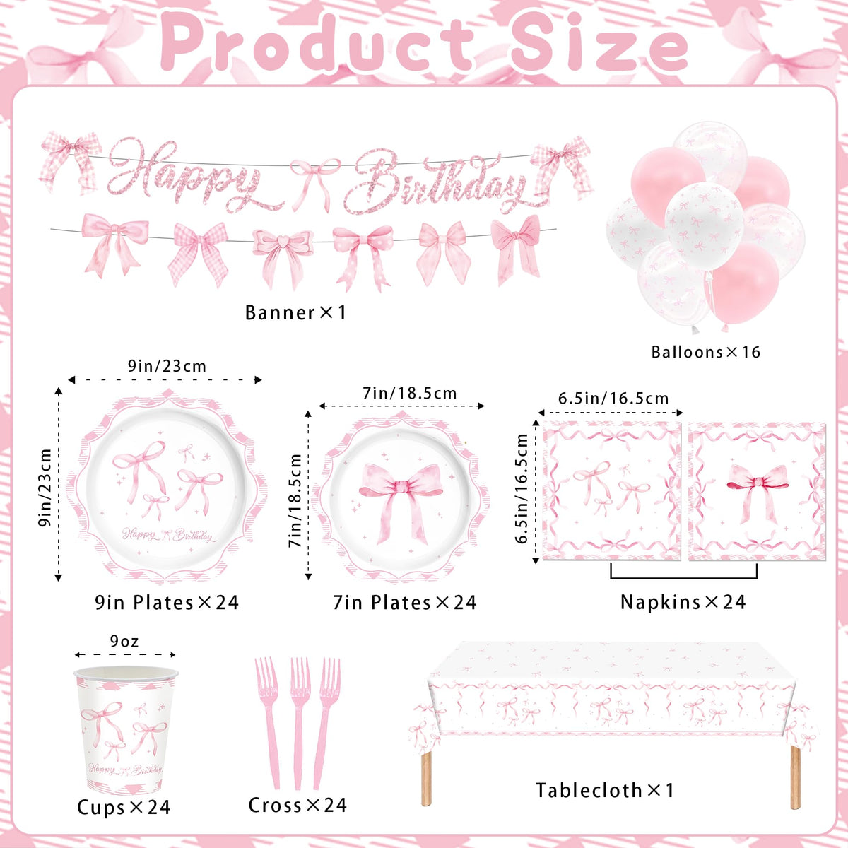 ZHBZPTY Coquette pink bow dessert plates 7 inch for sweets.