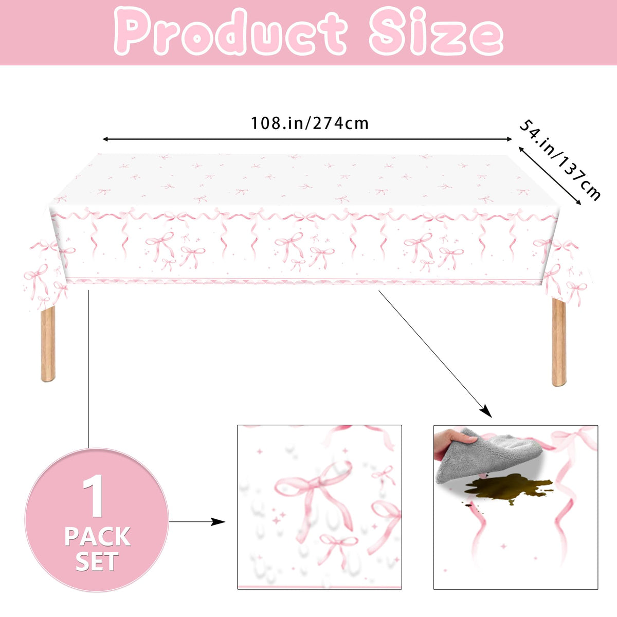 ZHBZPTY Coquette pink bow tablecloth and banner for cohesive decor.