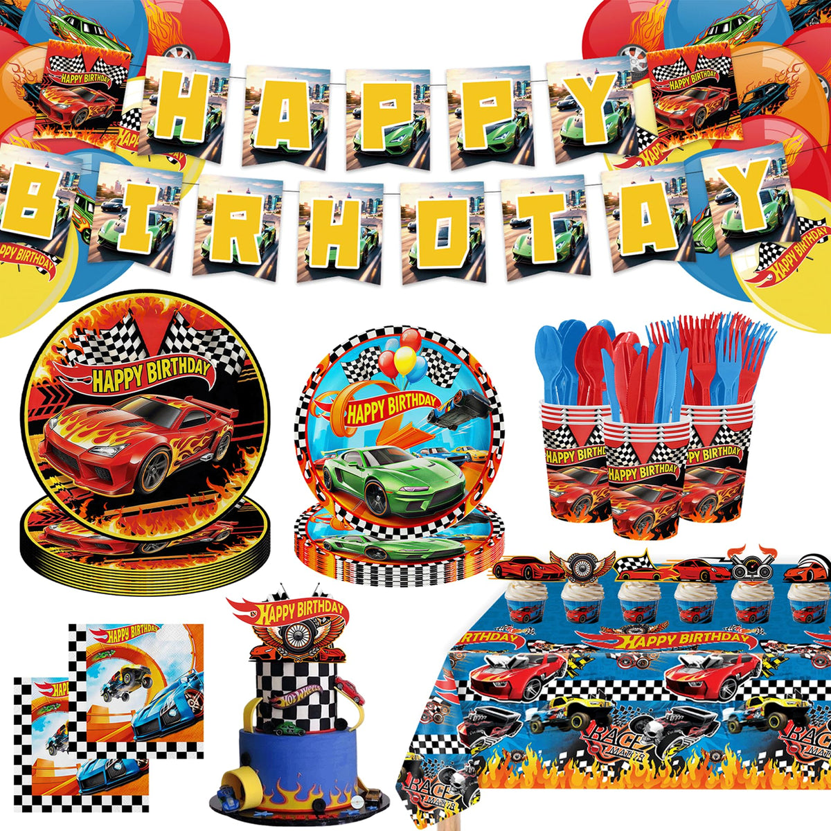 ZHBZPTY race car banner adds vibrant color for party photos and atmosphere