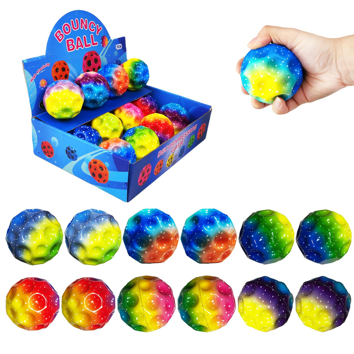 ZHEBAG bouncy ball with colorful astro design and grip-friendly pits for easy catching.