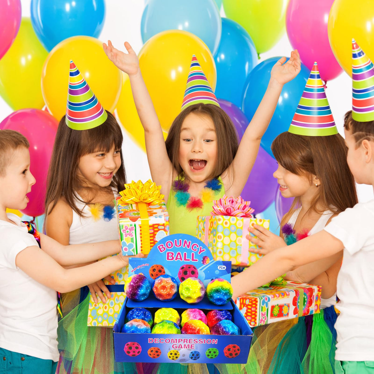 ZHEBAG 12-pack bouncy balls for varied playtime at parties or parks.