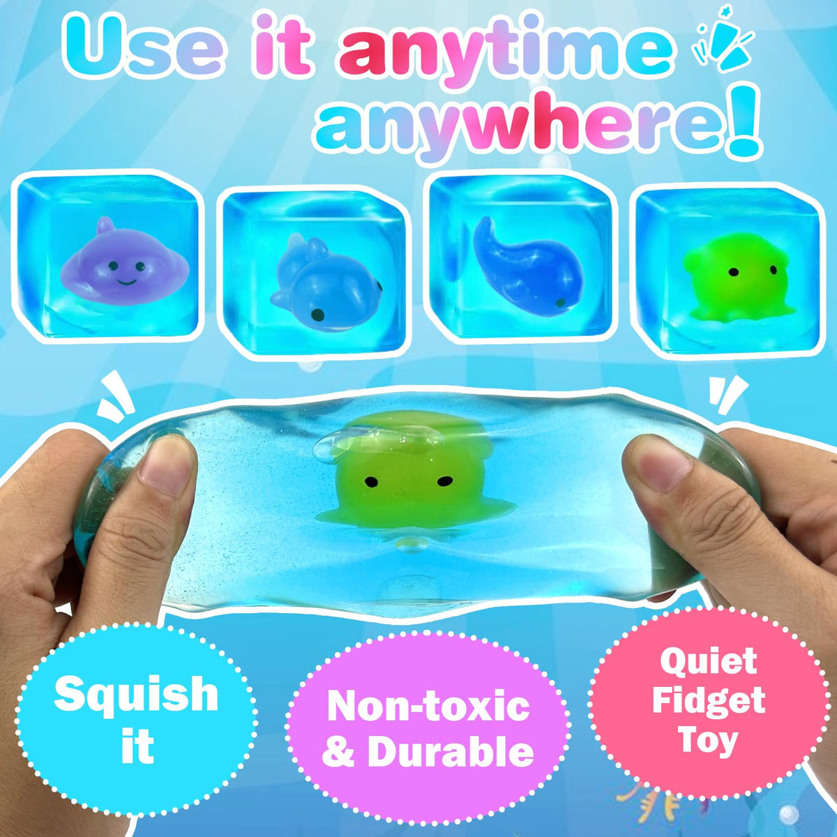 ZHEBAG blue squeeze cube devil fish textured surface for tactile focus