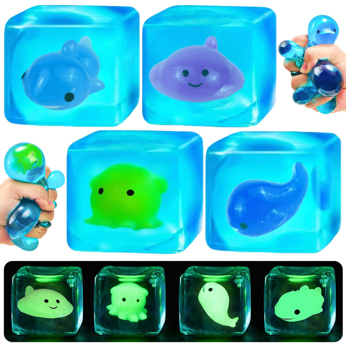 ZHEBAG blue squeeze cube octopus glow-in-dark for calming sensory play