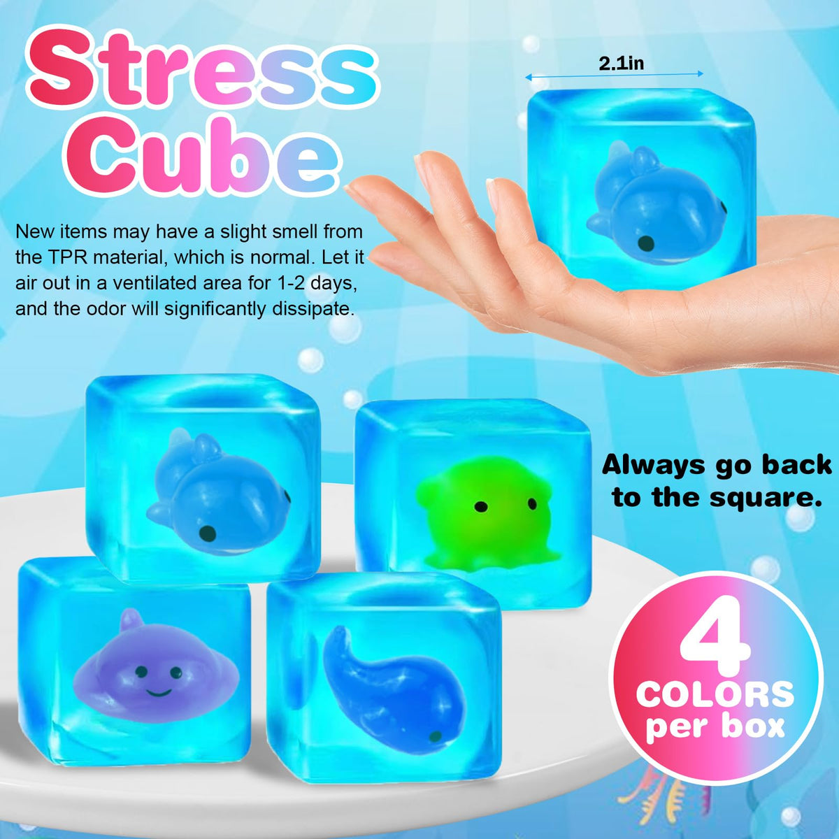 ZHEBAG blue squeeze cube whale soft rubber for stress relief