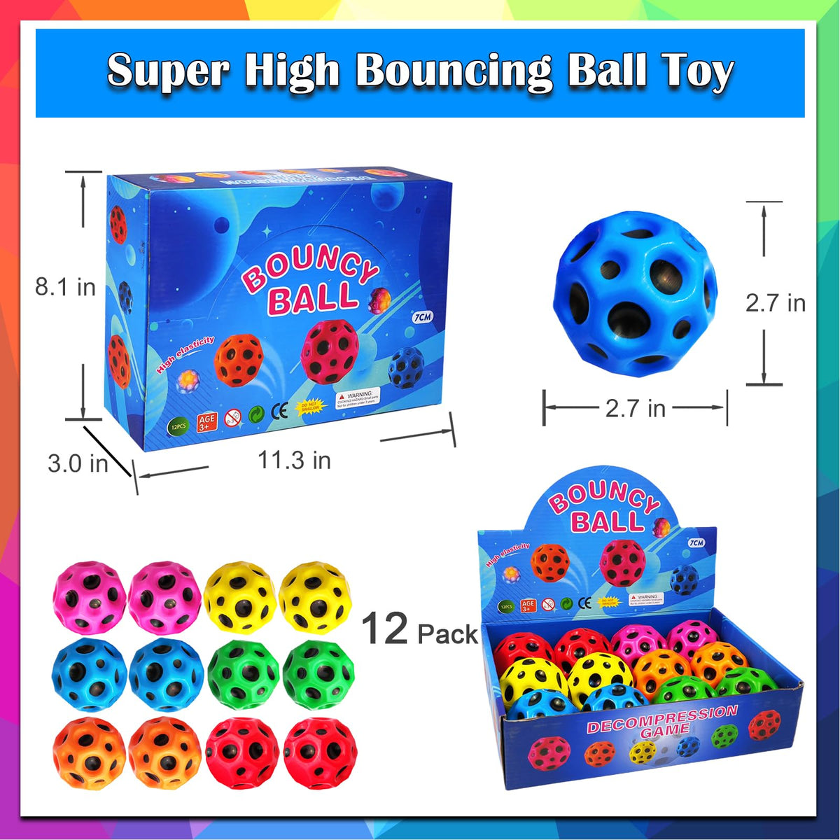 ZHEBAG foam bounce ball grip surface for improved hand-eye coordination during games.