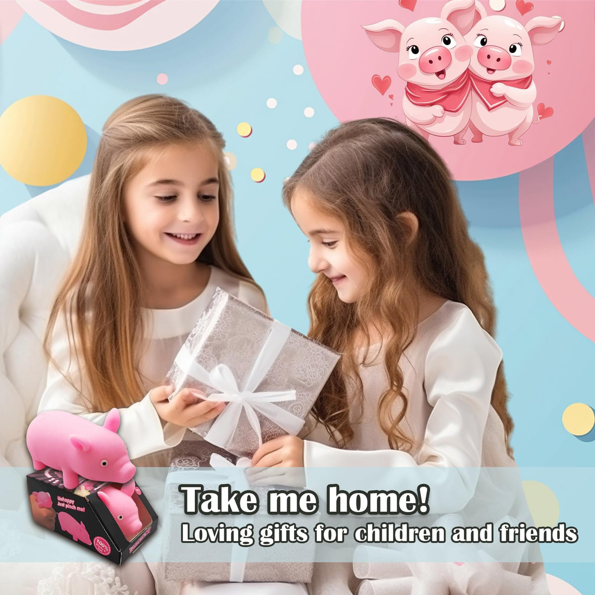 Gift-ready ZHEBAG pig stress relief toy on display for celebrations
