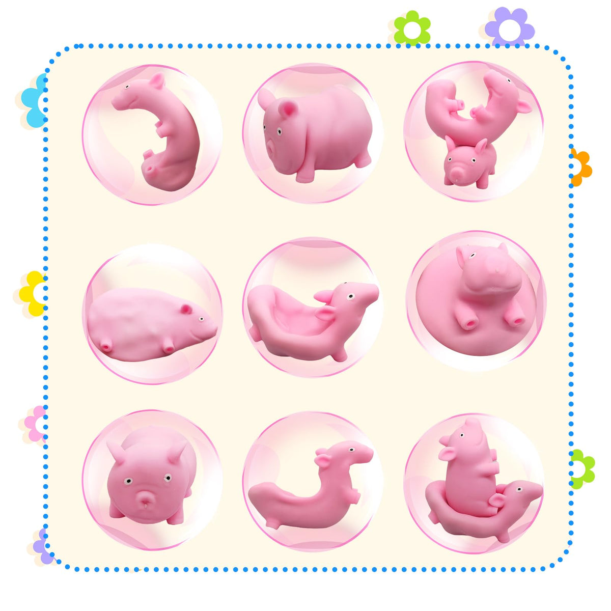 Closeup of sand-filled ZHEBAG pig stress toy showing malleable texture