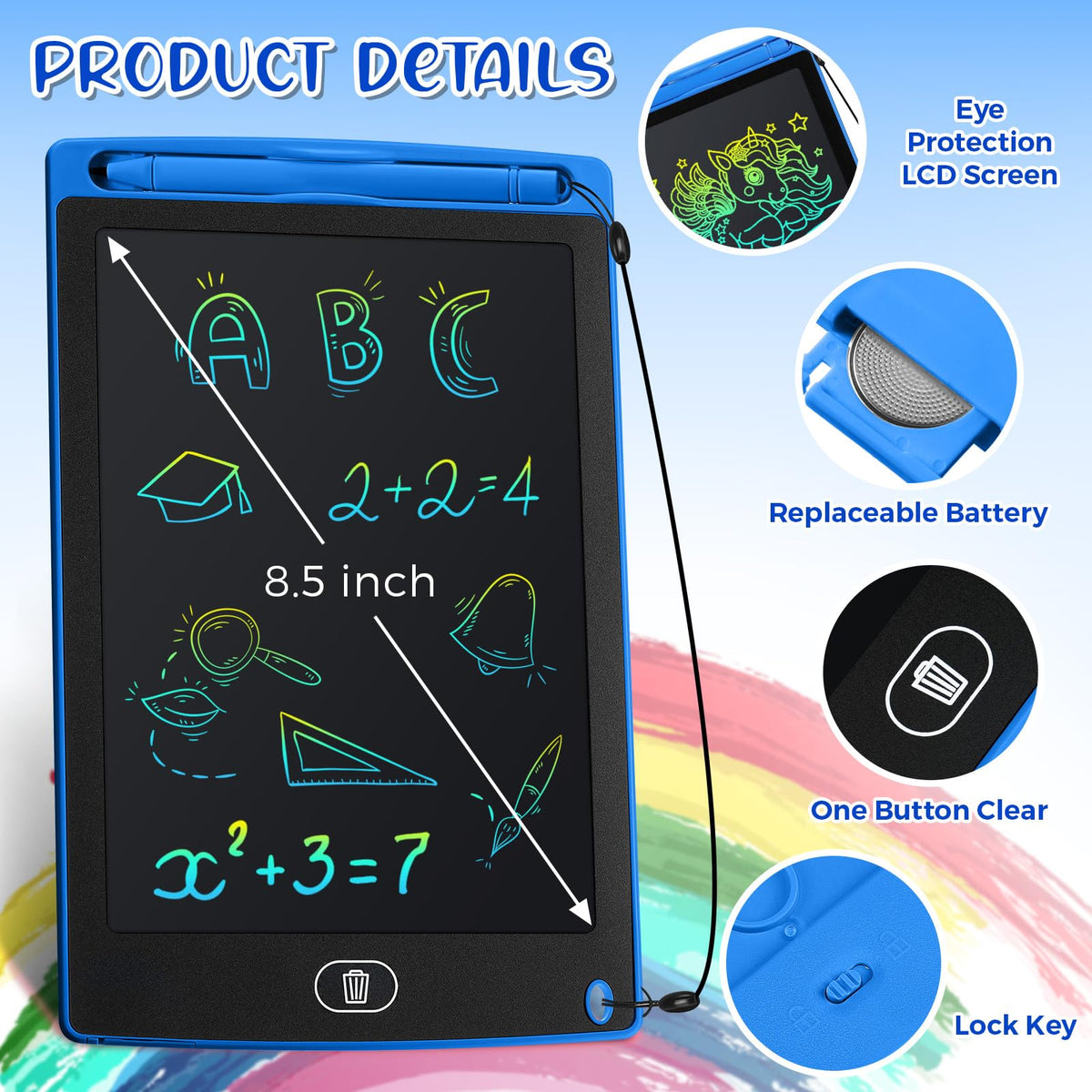 Zhehao blue LCD doodle board, portable 8.5-inch, perfect for travel