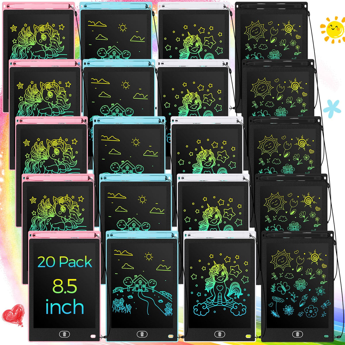 Zhehao 20-pack LCD writing tablets set for organized shared play and reuse