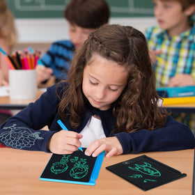 Zhehao 24-pack display of bulk-pack LCD doodle tablets for group activities.