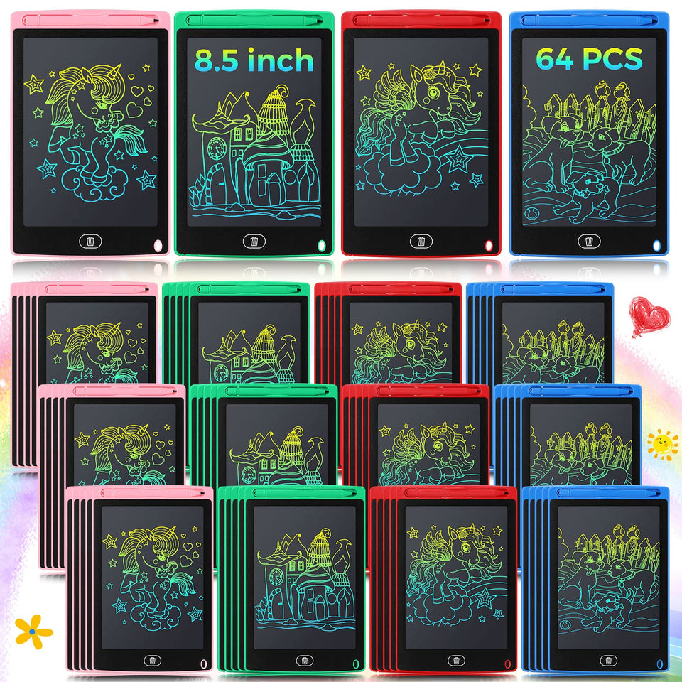 Zhehao 64-piece LCD writing tablet set in four colors for kids to share and learn.