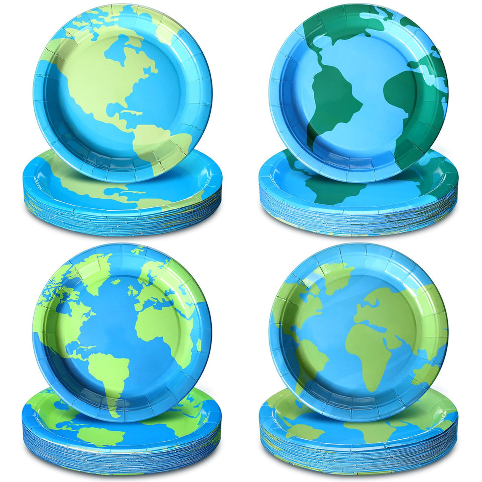 Zhehao Earth Day plates with globe map design for 9-inch servings.
