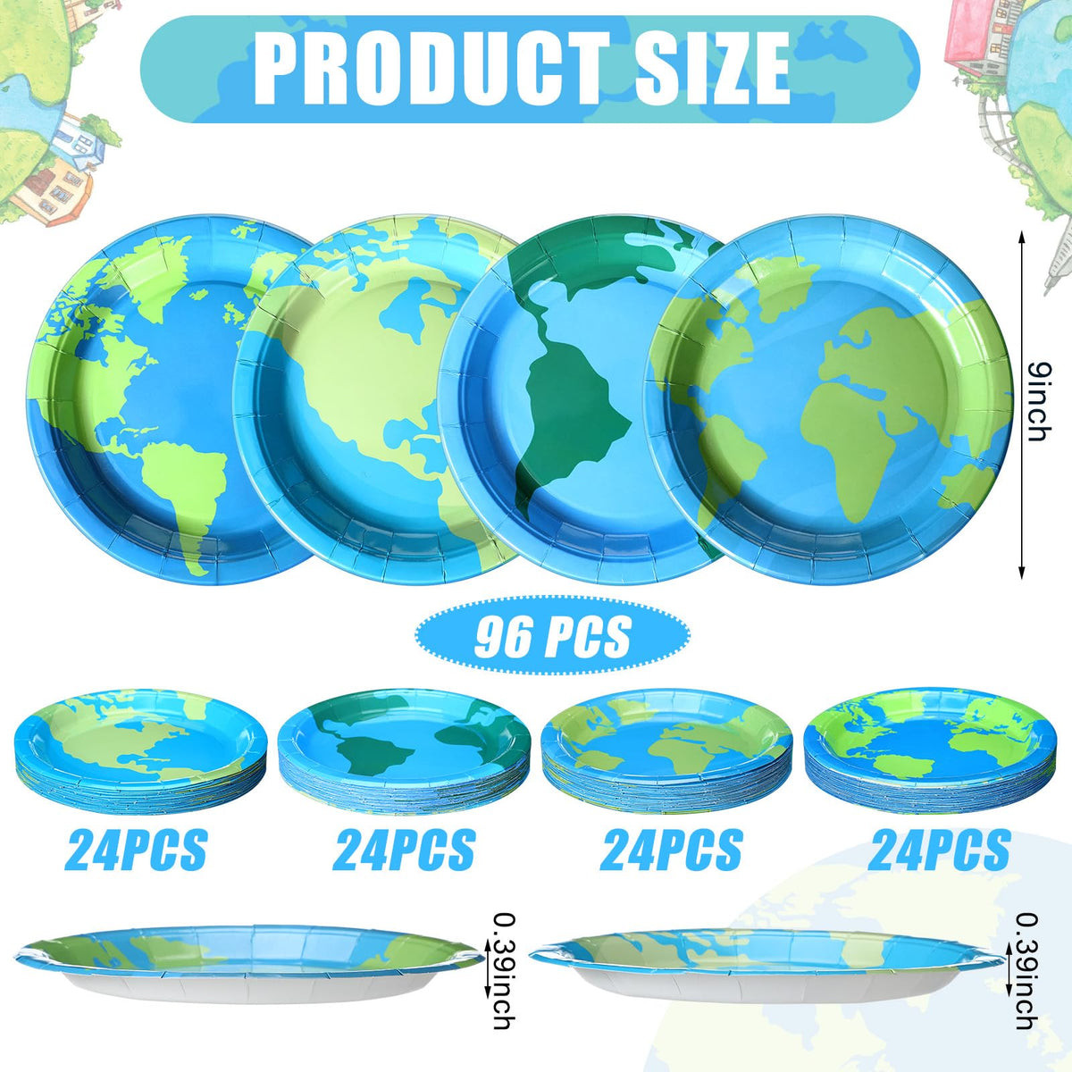Zhehao Earth Day plates with multicolor globe motif for festive tables.