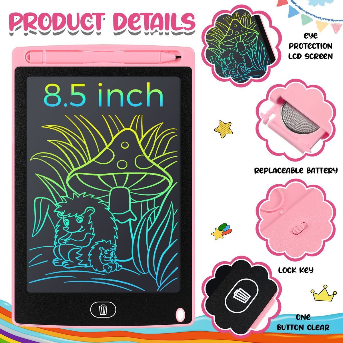 Zhehao erase button on LCD doodle board for quick, mess-free clearing