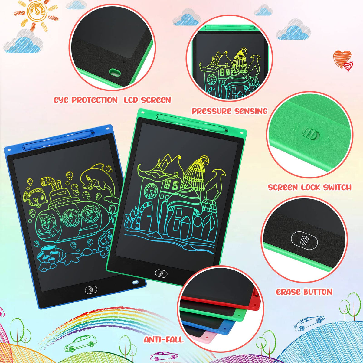 Zhehao front erase-button doodle board for instant corrections.